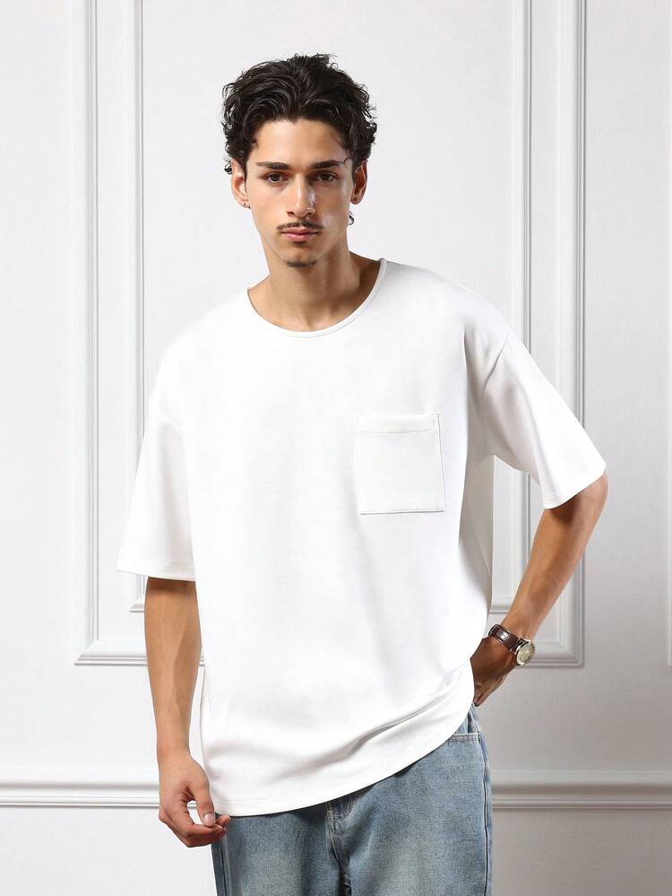 SUMWON Relaxed Fit T-Shirt mit Brusttasche, sauberer Rundhalsausschnitt, kurze Ärmel, lässiger Grundausstattung für den täglichen Gebrauch im Sommer und Frühling, unifarben