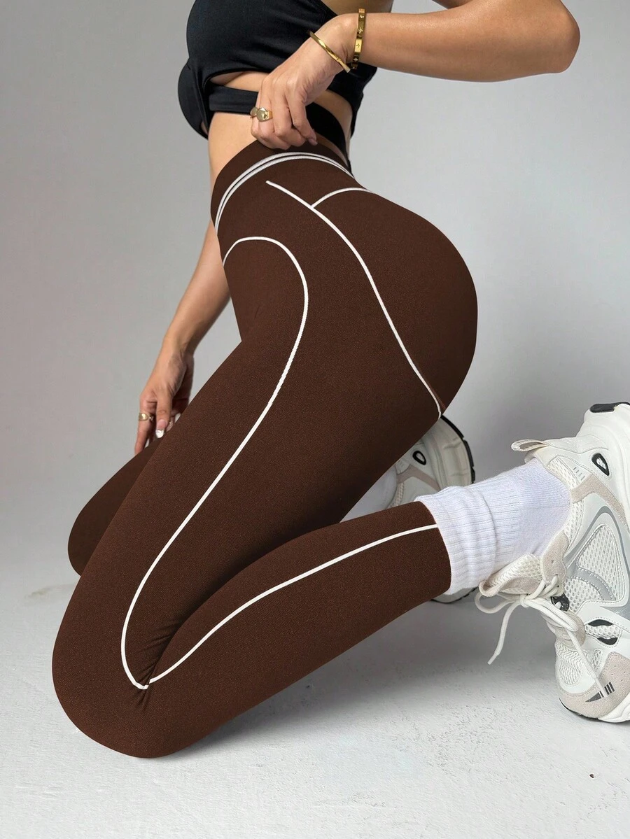 Easithlete 1 Stück feuchtigkeitsableitende Stoff Kontrast Farbband Design Basis Schwarz & Weiß Sporthose, geeignet für Training, Yoga, nahtlos