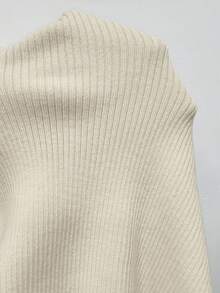 SHEIN Allurite Women's Contrast Color Asymmetrical Neckline Long Sleeve Knit Sweater Neutral Tops Knit Tops Coffee Brown Top Square Neck Tops Knit Top Women - Apricot - View 7
