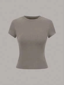 EMERY ROSE Women's Solid Color Minimalist Casual Round Neck Short Sleeve T-Shirt - Multicolor - View 3