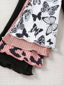 SHEIN 4pcs Young Girl Casual Multi-Color Butterfly & Leopard Print Pattern Plus Solid Color Versatile Flare Pants For Spring/Autumn Chic Outfits For Autumn/Winter