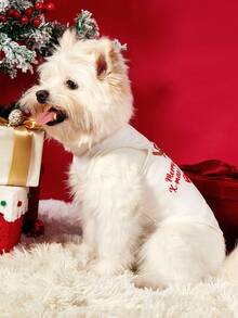 PETSIN 2pcs Pet Christmas Cat Dog Universal Apricot Red Set Christmas Elk Snowflake Cartoon Illustration Fashion Cute Print Elastic Comfortable Dog Christmas Tank Top