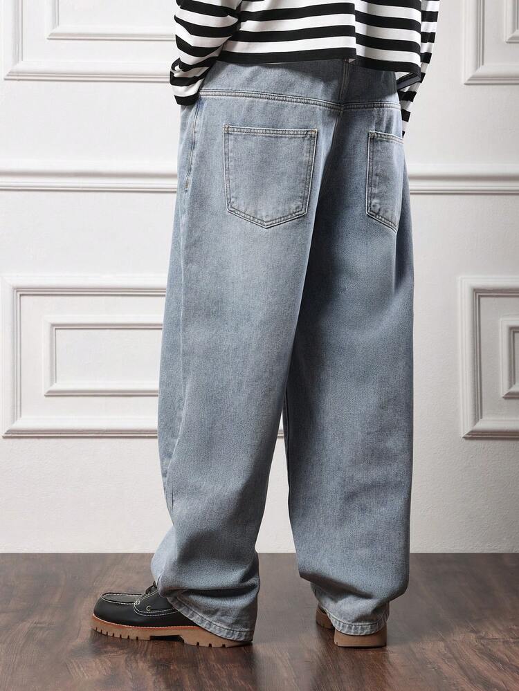 SUMWON Casual Wide Leg Jeans Relaxed Fit Baggy Denim Pants Classic Straight Cut Loose Fit Streetwear Fall Winter Fashion Plain