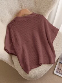 CosyJoli Plus Size Casual Elegant 3D Floral Round Neck Batwing Sleeve Loose Pullover Sweater,Slightly Sheer - Rust Brown - View 4