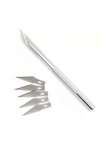 1PC Aluminum Alloy Carving Knife 5PCS Replacement Blades Precision Engraving Tool For DIY Craft Scrapbooking Wood Rubber Stamp Making Art Design Hobby Supplies Artists Adults