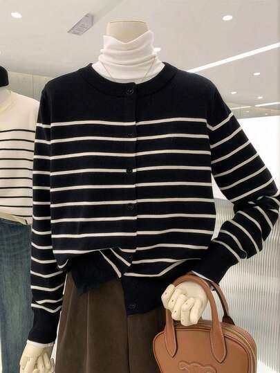 Franclia Solid Color Cardigan, Minimalist And Casual For Everyday Wear Fall Winter Cloth For Women