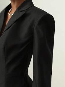 Lyxana Fashionable Elegant Solid Color Wide Shoulder Waist Shirt - Black - View 5