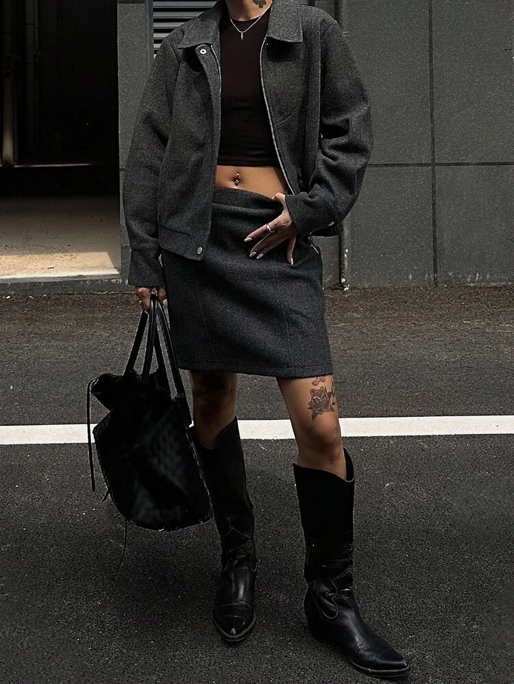 Women's Jacket And Skirt 2 Pieces Set, Spring/Autumn