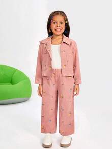 Maija Kids Maija Kids 2 Stücke Mädchen Cord Langarm Top und Hose Set, Stickerei, Herbst/Winter