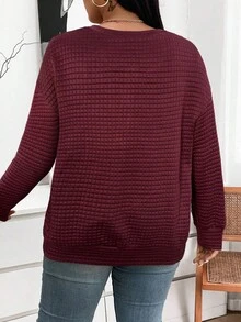 SHEIN LUNE 大尺碼女款對比豹紋半拉鍊運動衫，秋季酒紅色柔軟修身商務休閒傳統街頭風正式生日穿搭 - 酒紅色 - 查看 2