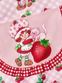 Strawberry Shortcake X SHEIN 1 Pc Cute Lace Strawberry Print Half Apron, Suitable For Cooking And Baking,Gift Ideas - Pink - View 8