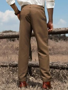 Manfinity Nomadique Men Solid Color Pocket Straight Loose Casual Pants, Fall - Army Green - View 2