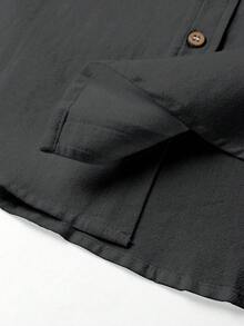 Manfinity Homme Áo sơ mi nam tay dài, đơn hàng, màu trơn, có túi đôi, thường ngày/công sở, mùa thu - màu đen - Xem 7