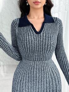 Modelyn Váy dệt kim thanh lịch tay dài cổ màu tương phản thu/đông cho nữ - Nhiều màu - Xem 2