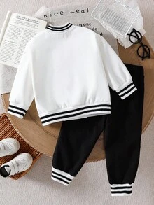 SHEIN Playful Pals 男婴条纹飞行员夹克和运动裤