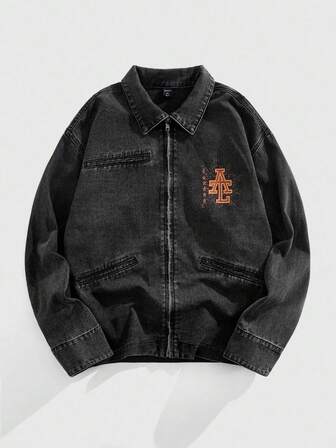 Street Life Giacca di jeans con stampa alla moda a maniche lunghe da uomo