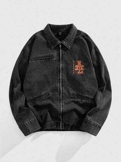 Street Life Giacca di jeans con stampa alla moda a maniche lunghe da uomo