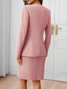 SHEIN Clasi Women's Autumn/Winter Fashion Commuter Jacket & Dress Blue Suit Set