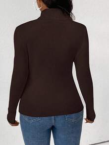 Plus Size Solid Color Turtleneck Slim Fit Sweater, Casual For Autumn/Winter - Coffee Brown - View 2