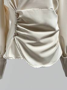 Franclia Elegant And Fashionable V-Neck Waist-Cinching Long-Sleeved Autumn And Winter Going Out Shirts For Women, Casual Shirts For Women White Shirts Women's Shirts Fashionable Women's Shirts, Elegant Women's Shirts Women's Social Blouse