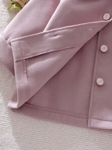 SHEIN Mantel Panjang Bayi Perempuan Motif Bunga dengan Kerah Peter Pan, Kancing Mawar, Pita, dan Saku, Dilengkapi Topi yang Serasi, Manis & Imut, Musim Semi/Gugur Musim Dingin - Berwarna merah muda - View 3