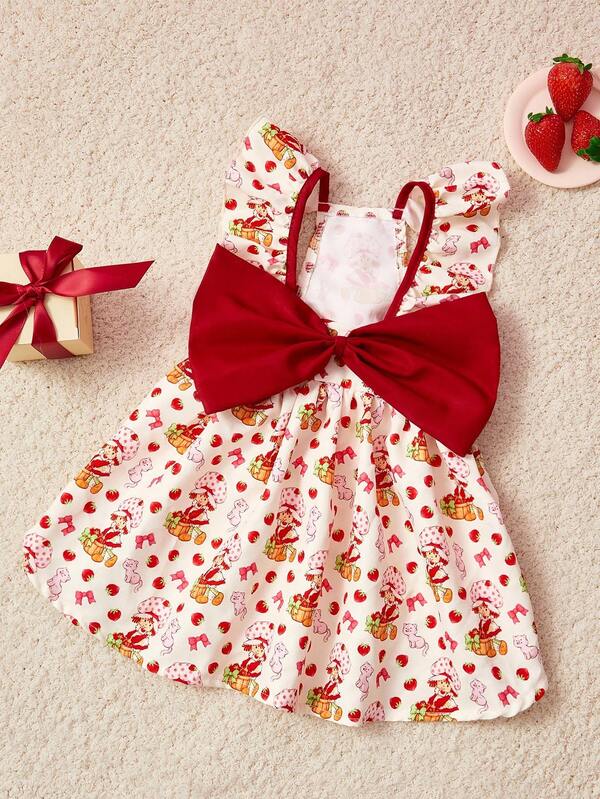 Strawberry Shortcake X SHEIN 1pc Cartoon Figure Graphic Pet Tank Dress, Cat/Dog Clothes, Size XXS-XXXXL, Extra Small, Extra Large, Strawberry, Ruffle, Bow, Christmas Decorations