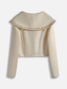 GlowEve Women's Autumn/Winter New High-End Spliced Ribbon Front Button Woolen Coat - Apricot - View 2