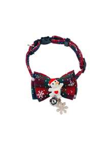 PETSIN 1 Collar con lazo navideño; Collar con estampado de copos de nieve de la serie navideña; Collar de gato; Collar de perro; Tamaño ajustable; Accesorios para mascotas; Suministros para mascotas.