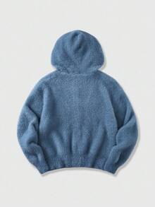 ROMWE MEN Street Life Cárdigan con capucha y estampado minimalista para hombre, otoño/invierno - Azul y blanco - Ver 2