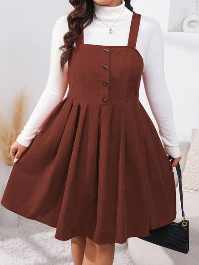 EMERY ROSE Vestido casual de tirantes con botones de unicolor, talla grande y versátil