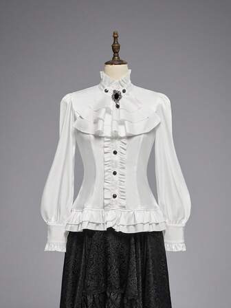 EDITION Blouse ajustée pour femmes avec col en dentelle gothique, style palais pour Halloween