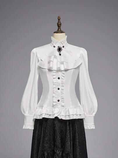 EDITION Blouse ajustée pour femmes avec col en dentelle gothique, style palais pour Halloween