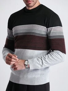 Manfinity CityGents Suéter de cuello redondo de manga larga con bloques de color para hombre, jersey de punto, otoño/invierno - Gris Claro - Ver 3