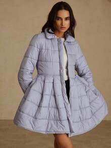GENKIRA Áo khoác nữ dáng ngắn có đệm, eo loe, kiểu Pháp lãng mạn, thời trang quần áo mùa đông - Xám - Xem 4
