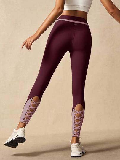 VARSIVA 女式紧身裤 女式长款针织运动紧身裤，时尚系带细节和实用口袋镂空紧身裤 浅灰色紧身裤 交叉紧身裤 运动紧身裤 瑜伽紧身裤