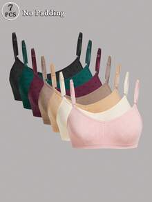 SHEIN 7 件无缝心形胸罩，舒适休闲胸罩，可调节肩带 - 彩色 - 查看 4