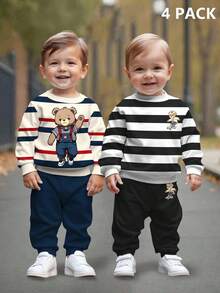 2pcs/Set Baby Boy Casual Loose Knit Soft Pullover Sweatshirt And Pants Set, Autumn/Winter - Multicolor - View 1