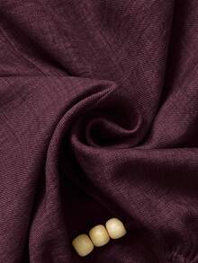 Elenzga 女式串珠裹身式束腰衬衫，秋冬 - 酒紅色 - 查看 7