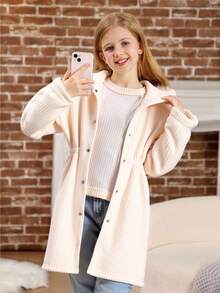 Casual Hooded Cinched Waist Jacket For Teen Girl Suitable For Spring/Autumn Daily Wear