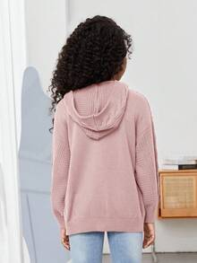 SHEIN Chaqueta de punto con capucha de manga larga y ajuste holgado informal para niñas preadolescentes