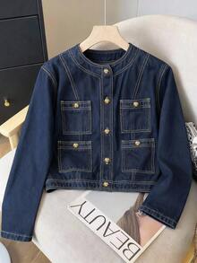 GlowEve Casual Washed Cropped Denim Top, Autumn - Blue - View 1