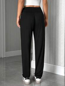 SHEIN Tall Tall Size Solid Color Joggers With Slanted Pockets And Elastic Cuffs - Black - View 2