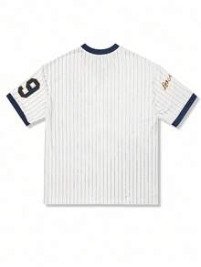 Rovax Damska, swobodna koszulka w paski z blokami kolorów i nadrukowanymi cyframi i alfabetem, koszulki graficzne, bluzki damskie - Wielokolorowe - Zobacz 2