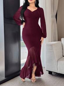 Feyla فستان أنيق بلون أحادي بتصميم ذيل السمكة للحفلات للنساء