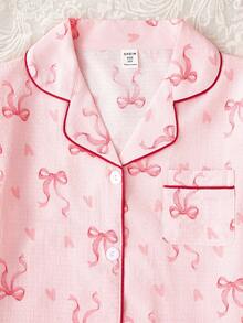 女学生睡衣，女孩可爱樱桃印花长裤和长袖休闲两件套家居服套装 - 彩色 - 查看 5