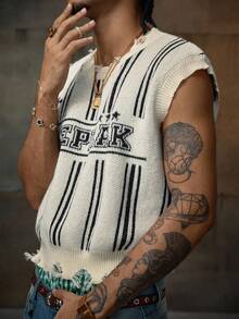 AXEPEAK 男士时尚做旧图案针织毛衣背心，适合秋冬 - 彩色 - 查看 5