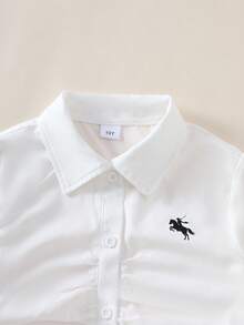 SHEIN Teenage Girls' Autumn/Winter Floral Gray Japanese Style Sweatshirt Patchwork With Blue & White Striped Shirt Collar, English Letter Print Long Sleeve, Hem Patchwork With Blue & White Striped Woven Fabric, Casual Pullover Suitable For Autumn/Winter Daily Wear, Outings, Vacations, Parties Fall