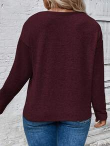 EMERY ROSE Camiseta de manga larga con cuello redondo y estampado de leopardo, talla grande, color burdeos, para otoño/invierno - Multicolor - Ver 2