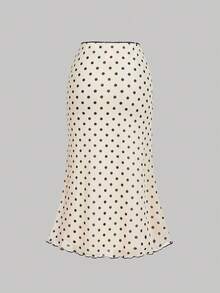 SHEIN MOD Women's Polka Dot Asymmetric Hem Bow Apricot Suit, Fall /Winter,Halloween,Christmas, Going Out,Chic,Casual,Prom,Graduation,Party,Casual,Formal,Luxury, Polka Dot Outfit, 2 Pieces Skirt Sets Woman, Two Pieces Skirt Set Summer, Midi Skirt Set