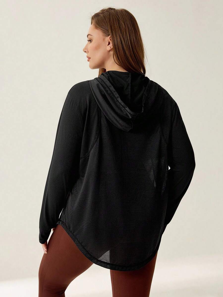 Auralis Áo nỉ tập yoga tay dài họa tiết tam giác Jacquard thiết kế lỗ xỏ ngón tay cái cỡ lớn dành cho nữ mùa đông, bộ đồ thể thao, áo thun Jersey, đồ thể thao mùa đông dành cho nữ